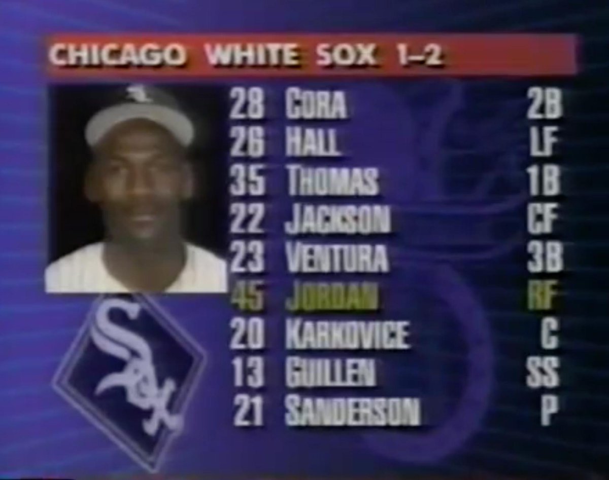 Jordan hit sixth and played right field that day. Frank Thomas hit third. This was one of the many bizarre cross-over feelings that day, with the 3x NBA MVP sharing a batting order with the reigning AL MVP.