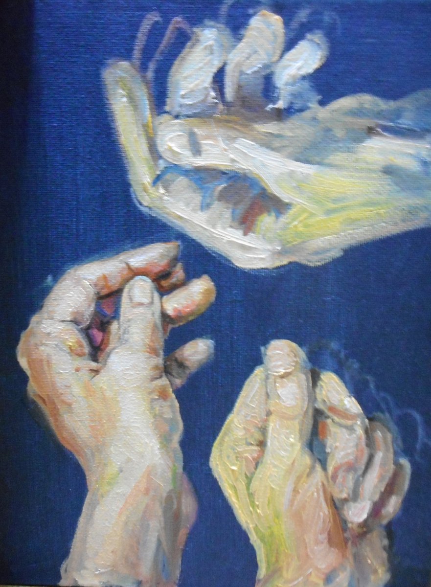 手の習作です。 自分の左手を描いていたら、 絵の具が足らなくなった時