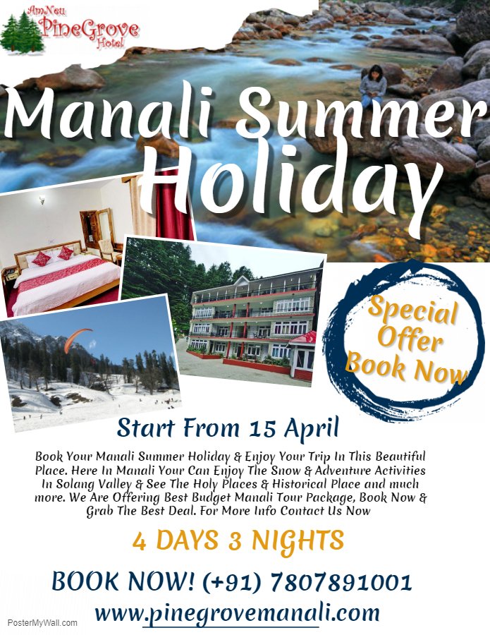 Book Your Manali Summer Holiday &amp; Enjoy Your Trip In This Beautiful Place. Here In Manali Your Can Enjoy The Snow &amp; Adventure Activities In Solang Valley &amp; See The Holy,Historical Place more.  +91 7807891001 || pinegrovemanali.com #budgethotelinmanali #manalisummerholiday