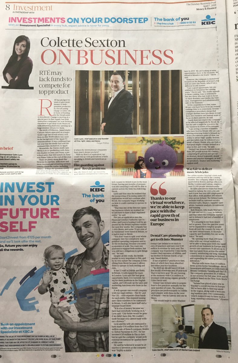 DentalCareIrl's tweet photo. Great chat with our own @ColmDavitt by @colette_sexton on page 8 of today's PostPlus section of @sundaybusiness.
Pick up a copy in your local newsagent or go online here: https://t.co/un3KulUb6G https://t.co/TV4qR6V0wp