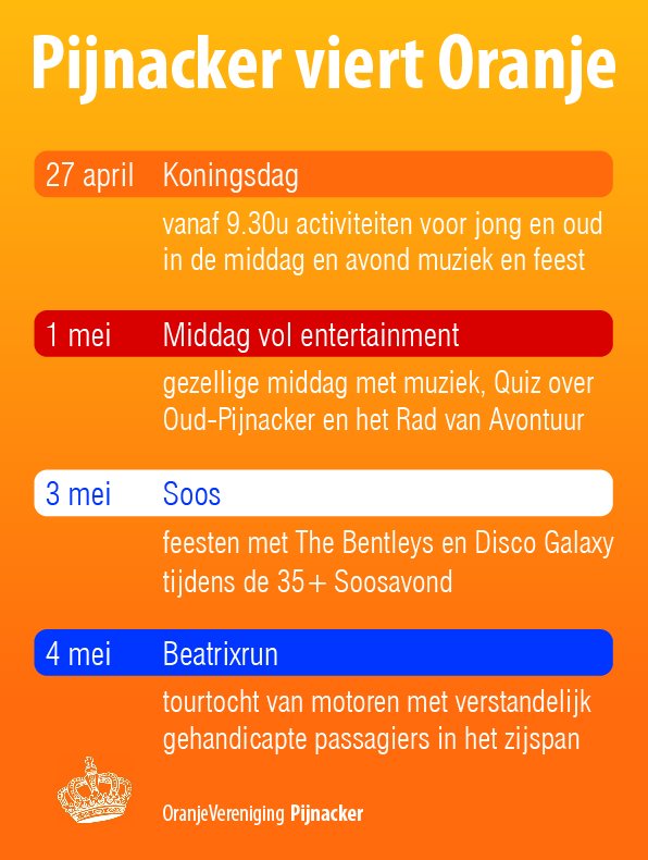 OVPijnacker's tweet photo. Het feestprogramma is bekend, tijd om de datums in je agenda te zetten!
#koningsdag #pijnacker #oranjevereniging #agenda #feest #evenement #beatrixrun https://t.co/SGgXFdYePQ