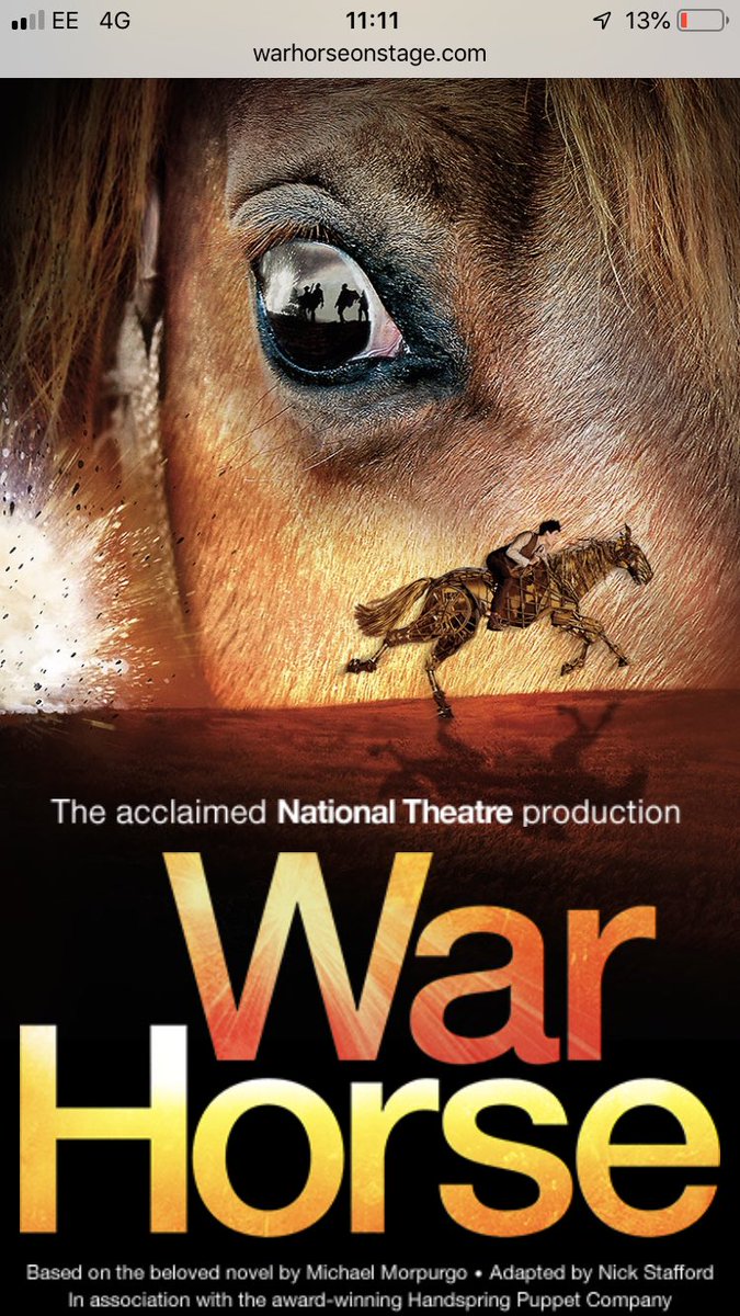 SimonDebenham1's tweet photo. A family visit to see the amazing touring production of ‘War Horse’ by Michael Morpurgo. If you get the chance go and see it... it’s fantastic! @NorthManorAcad @VicAcademies #FIDES https://t.co/o4L7NTCMee
