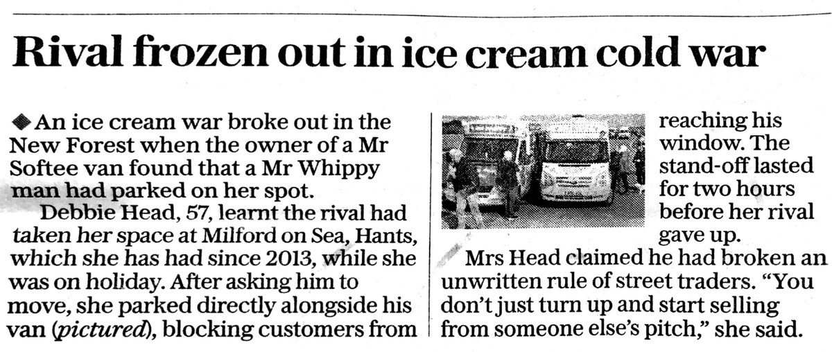 Milford on Sea Ice Cream Wars hit the National Press this weekend! #MOS #Lymington #Newforest