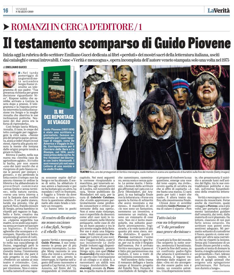 EmilianoGucci's tweet photo. Quattro romanzi del #Novecento da riportare in libreria (da me raccontati su @LaVeritaWeb):
Verità e menzogna di #Piovene
Mamma marcia di #Malaparte
Un'anima persa di #Arpino
Il testimone di #Pomilio https://t.co/8Xq9UUUEFa