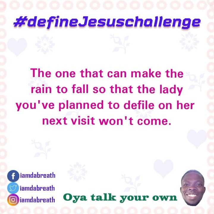 iamdabreath's tweet photo. #defineJesuschallenge He knows how to protect his children. Upload your beautiful sunday picture and define Jesus in the caption.@timidakolo @iambisola @davidoOfficial @JagabanofIG @Odunomoadekola
#naija #nigeria #lagos #abuja #ja #fashion #africa #lekki #instablog #nollywood https://t.co/dBJzStiCga