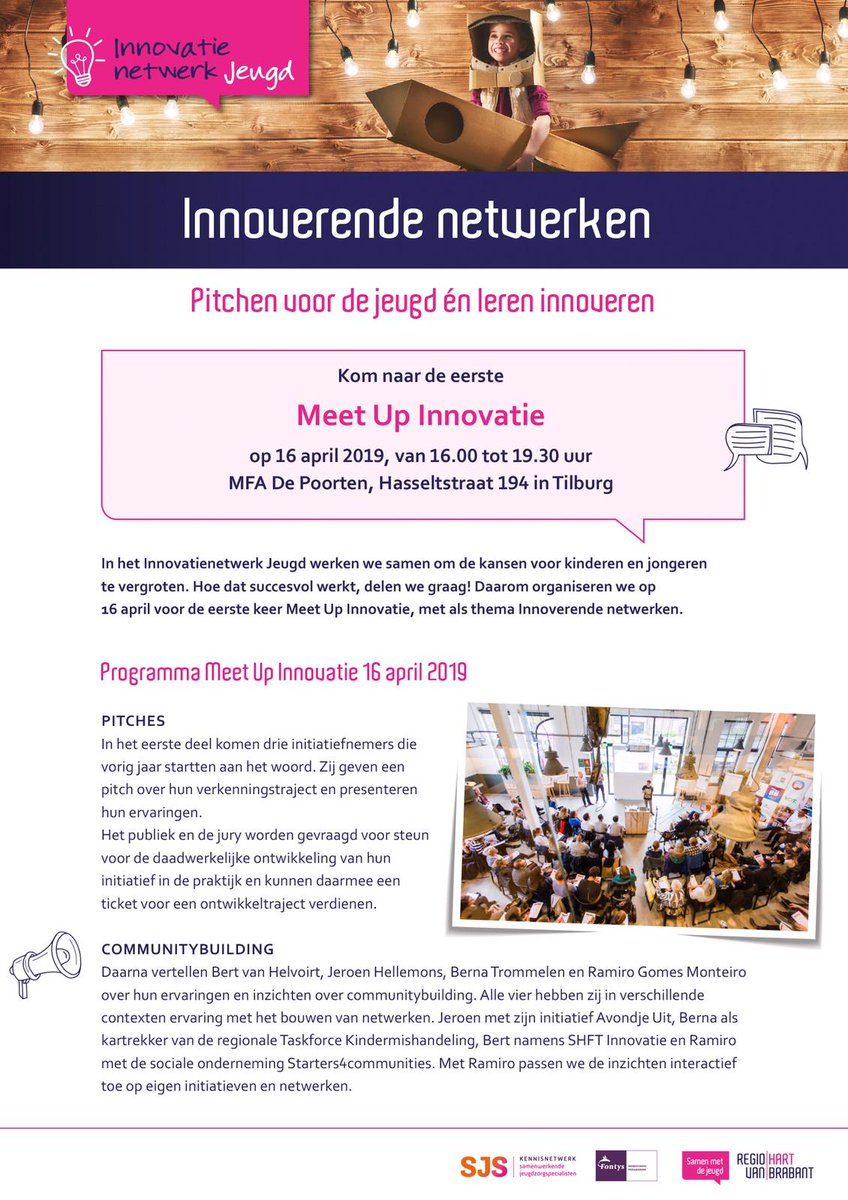 Kom op 16 april naar het Innovatienetwerk, Meet andere initiatiefnemers, allemaal vóór de Jeugd innovatienetwerkjeugd.nl
