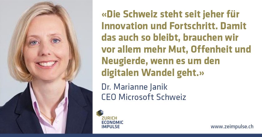 "Tut um Gott’s Willen etwas Tapferes!" Mit diesem Referats-Titel eröffnet Marianne Janik CEO Microsoft Schweiz den #ZEI2019 vom nächsten Mittwoch. Wir sind gespannt wie Sie das Zitat von Ulrich Zwingli mit ihren Gedanken zum digitalen Wandel verbindet. 
zeimpulse.ch