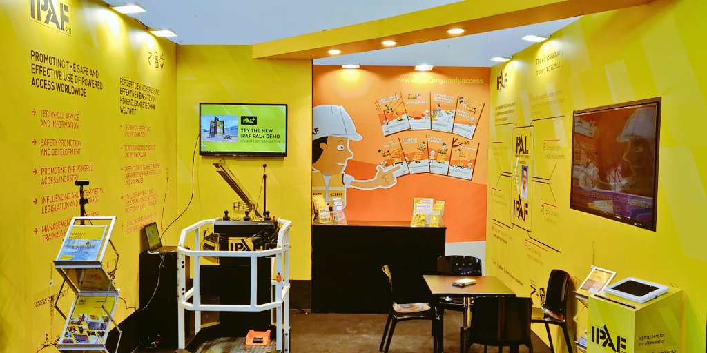 IPAForg's tweet photo. The IPAF stand at @baumaOfficial is ready for visitors tomorrow! Come and visit us in Hall C4, next to #Hematec and near @SkyjackInc and try the PAL+ advanced operator demo on a VR SIM. https://t.co/ralM20LCd0
