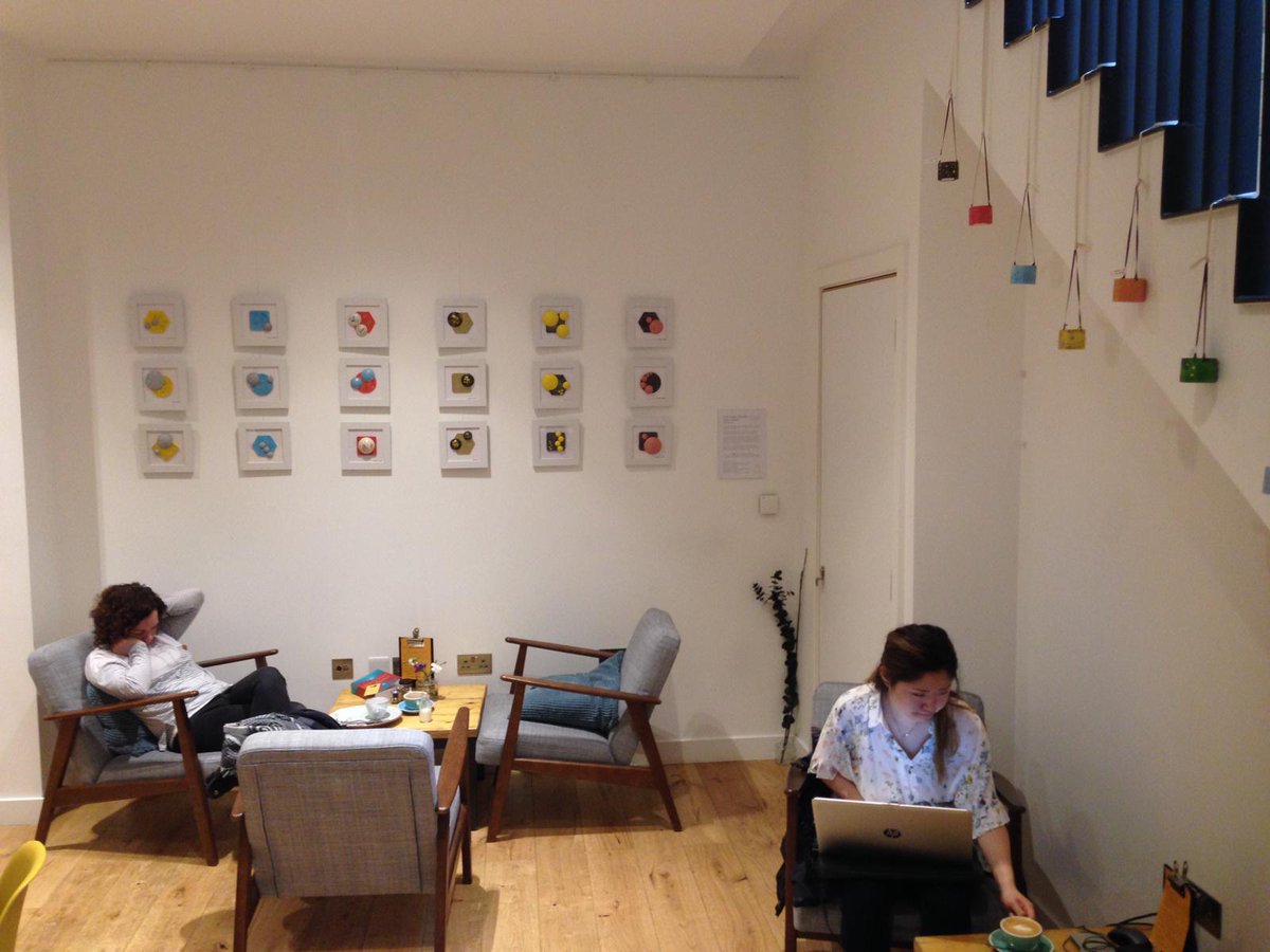 KirstyJKerr's tweet photo. Finished installing the latest exhibition by local artist and maker @AgnieszkaRobak 👀 Come see it from today at @thebeehiveldn’s #OneWallGallery 🎨☕️ https://t.co/KDvoVLproe