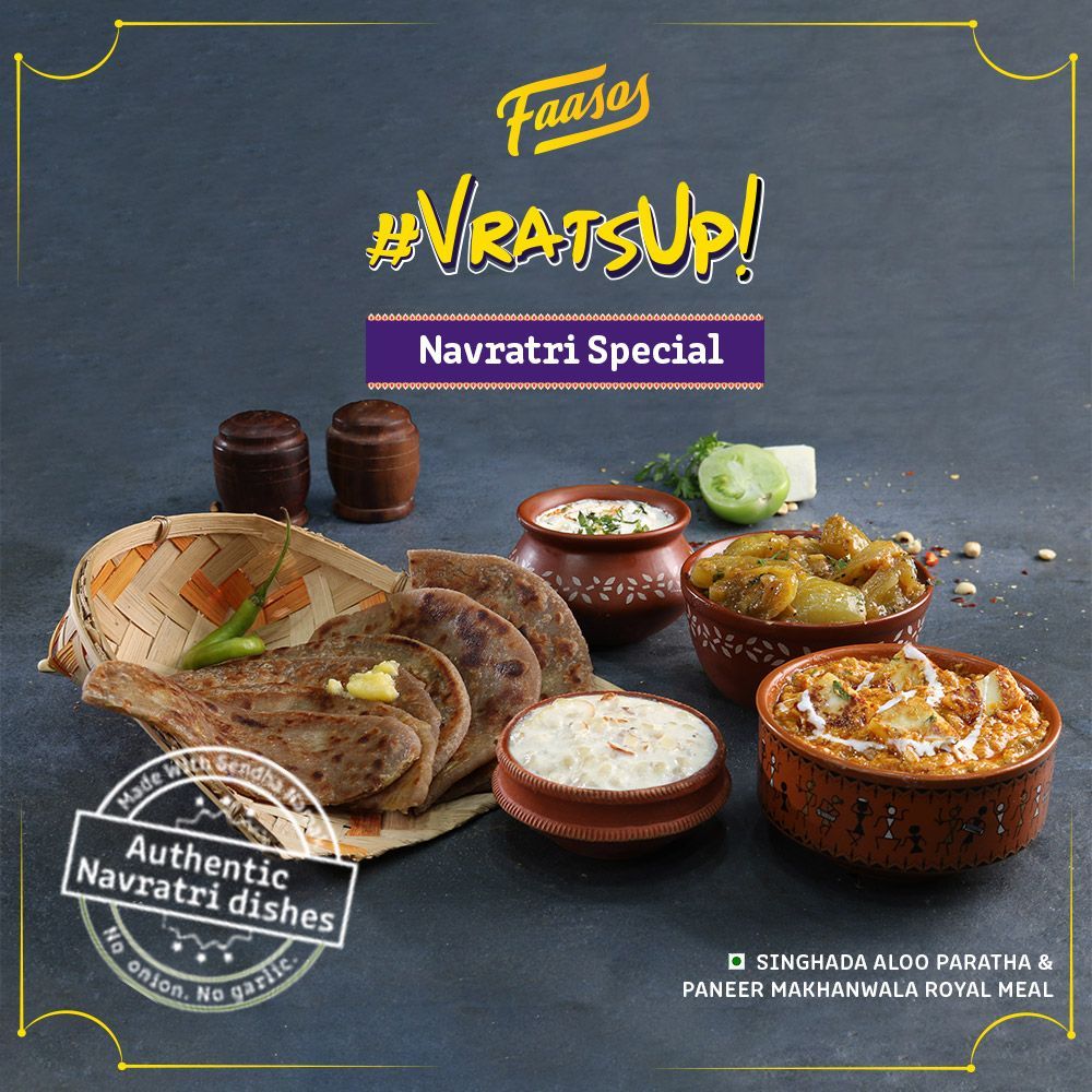 faasos's tweet photo. The perfect 3 course Royal Thali: Sweet and Tangy Hare Tamatar ki Subzi with Singhada Aloo Paratha & Paneer Makhanwala is all you need this Navratra.
TRY IT NOW!
#VratsUp? Nothing Much, Just Fasting!
.
#HappyNavratri #Navratri #navratrifasting #sago #sundayfeels #sundayspecial https://t.co/jUFWGeb6RV