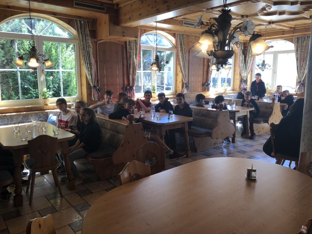 IainMartin19's tweet photo. All arrived safely in Austria, lunch time in the hotel before ski and boot fitting @TaverhamHall #SkiTrip2019 https://t.co/VbbzAhBZIJ