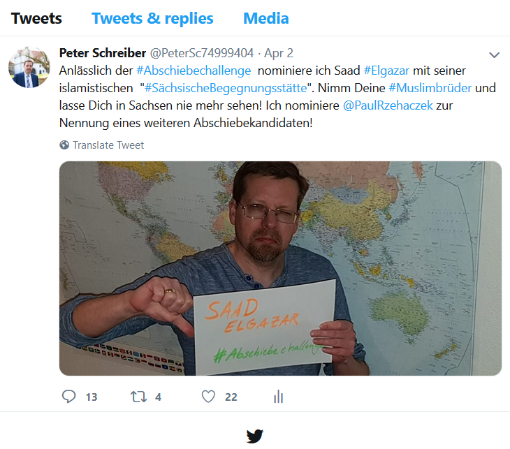 PeterSc74999404's tweet photo. Twitter teilt mir gerade mit, daß jemand wegen der #Abschiebechallenge  meinen Account gemeldet hat, diesbezüglich aber kein Verstoß gegen die  Twitter-Regeln festgestellt werden konnte. Tja... warum auch? https://t.co/ptKlV09FeV