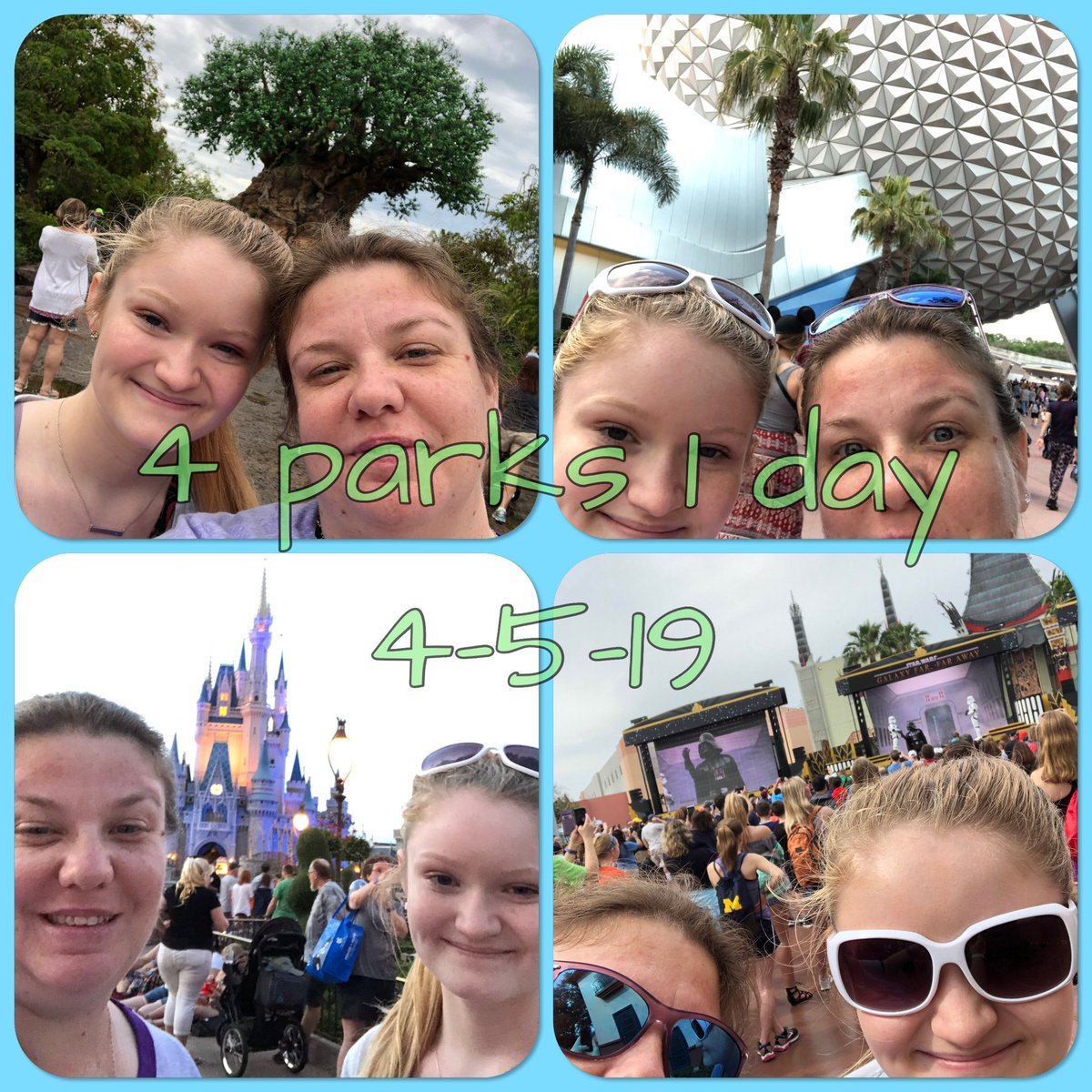 LisaMMAdventure's tweet photo. Had such a great day doing the 4 park challenge Friday. We rode 2 or more rides in each park.  #passholderlife #disneyparks #myhappyplace #lisammadventures #animalkingdom #epcot #hollywoodstudios #magickingdom #fourparksoneday https://t.co/t1wIDCRGm0