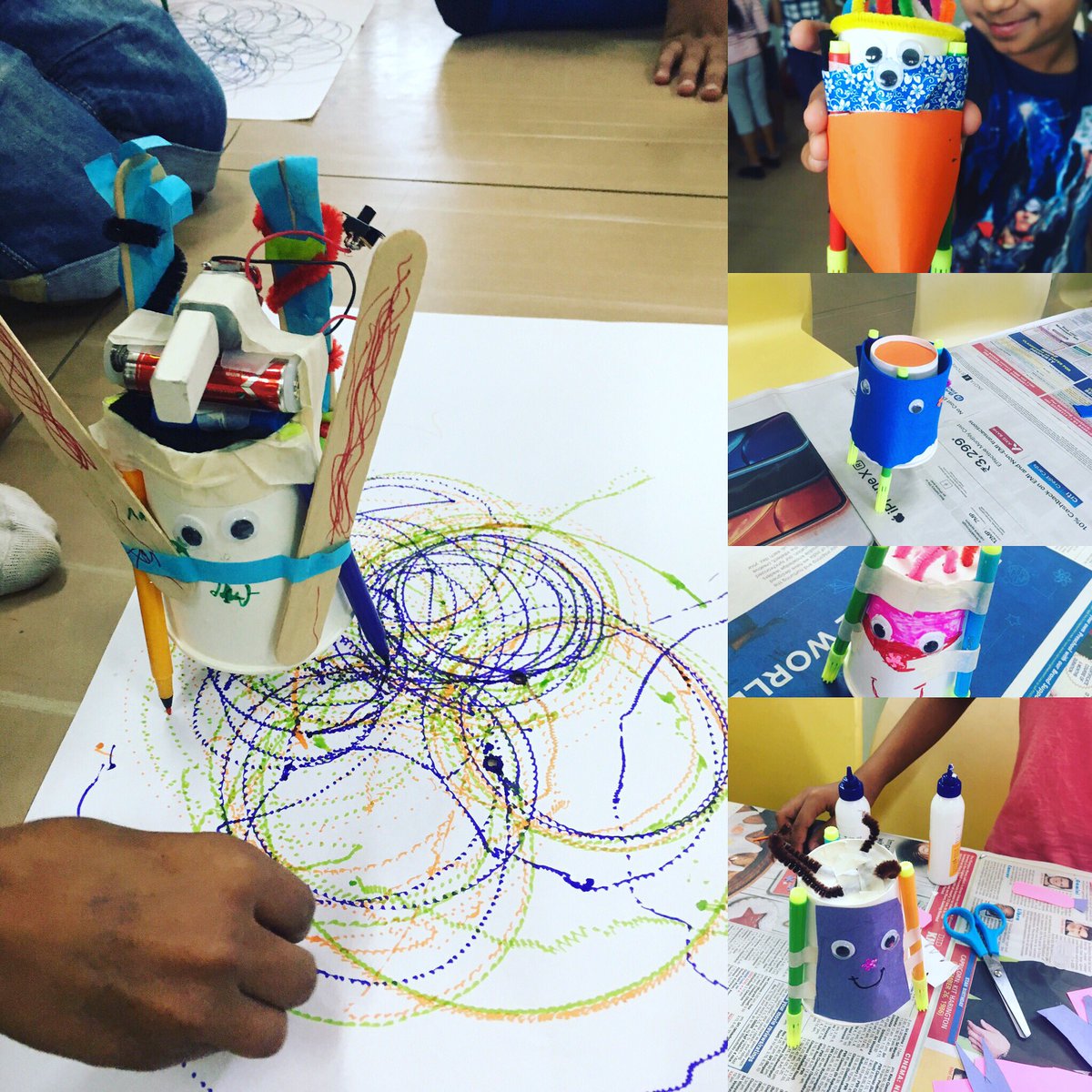 tinkerama's tweet photo. Artbot was a huge success! Love this make, teaches balance through careful iteration. So much scope for creativity too! Please do share your best tips for this activity #artbot #makersgonnamake #tinkering #tinkerama https://t.co/rveRf8fQoh