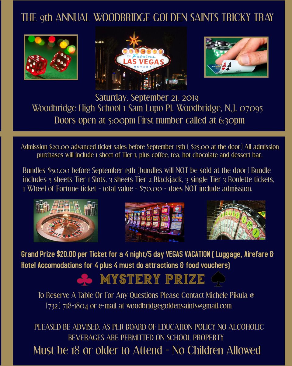 WGSaints's tweet photo. Tickets to the 9th Annual Woodbridge Golden ⚜️ Saints Tricky Tray are on sale!

For any questions or to purchase tickets please contact Michele Pikula at (732) 718-1804 or by email at woodbridgegoldensaints@gmail.com https://t.co/iTBTrVvzBA