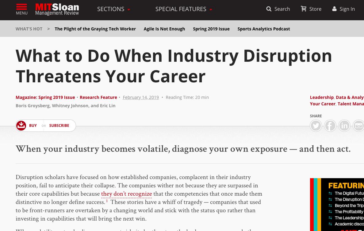 Employees, make sure you are looking at the volatility of your industries for disruption and long term prospects  via @mitsmr 

bit.ly/careerdisrupti…

#innovation30 #careers #disruption