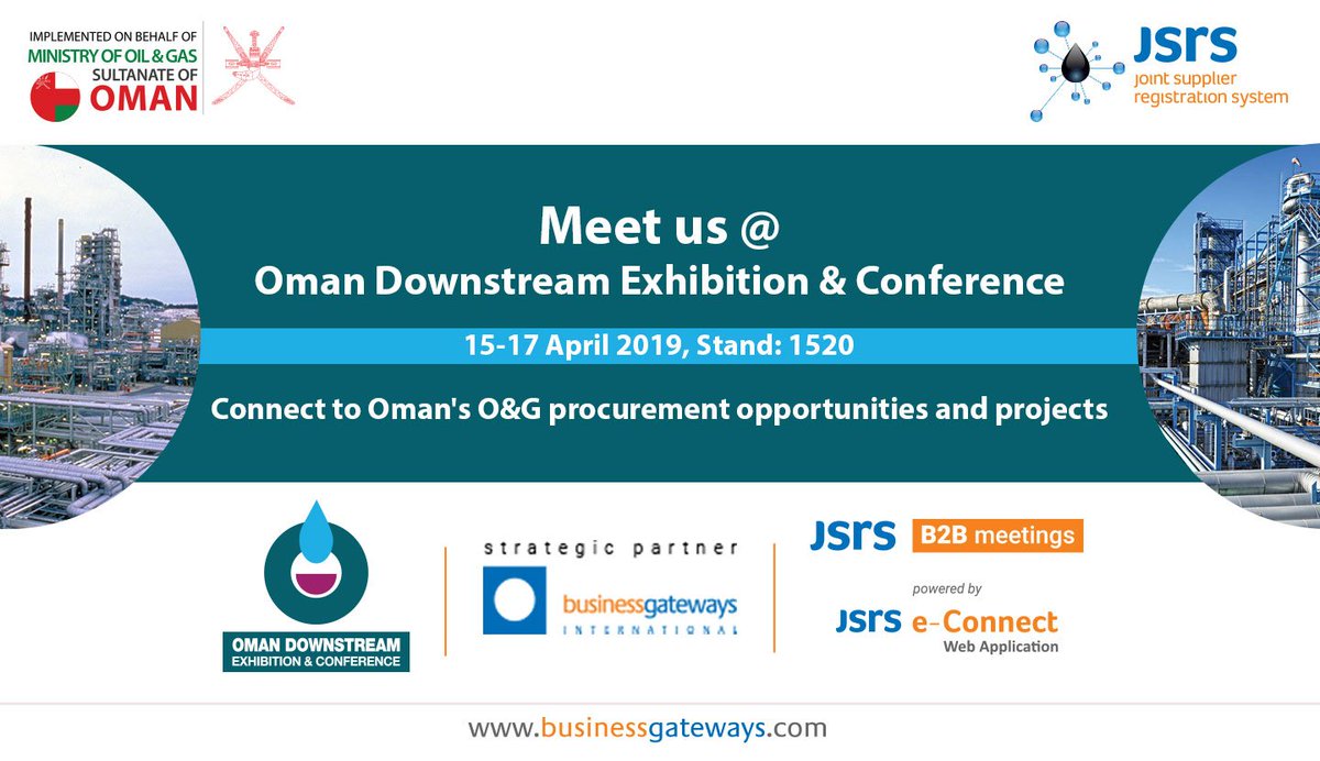 BGIinsights's tweet photo. businessgateways is the strategic partner of Oman @DownstreamOman #Exhibition and #Conference 2019 in #Muscat ,Oman. Register here: https://t.co/OMKvrcVeCe. #JSRS #certification #B2BMeets #oilandgas https://t.co/7OK0NMaffs