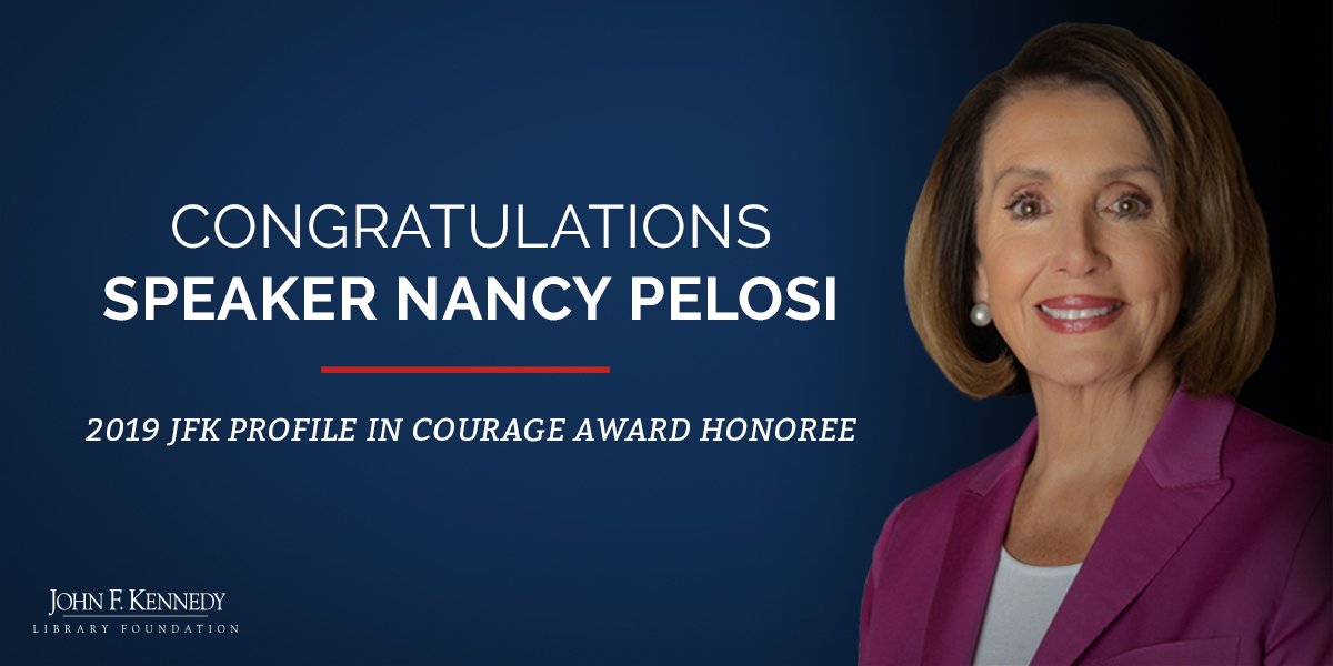 .@SpeakerPelosi is the 2019 #ProfileInCourage Award honoree! She put the national interest above her party's interest to expand access to health care and, against a wave of political attacks, led the effort to retake the majority & elect the most diverse Congress in U.S. history.