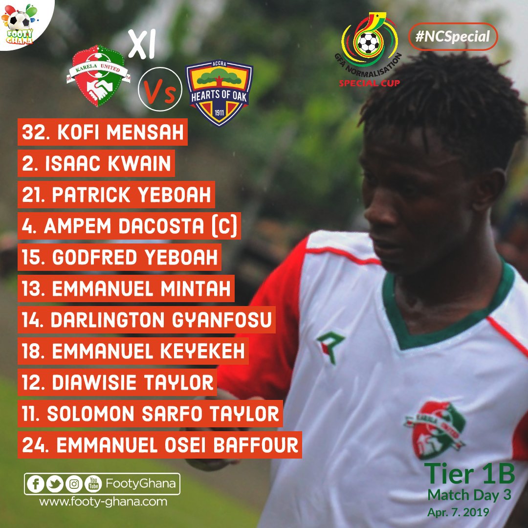 FootyGhana's tweet photo. #NCSpecial
@KarelaUtd_FC starting XI vs @HeartsOfOakGH
#PremierB #Tier1 #MD3 https://t.co/HVCs5sOP5w