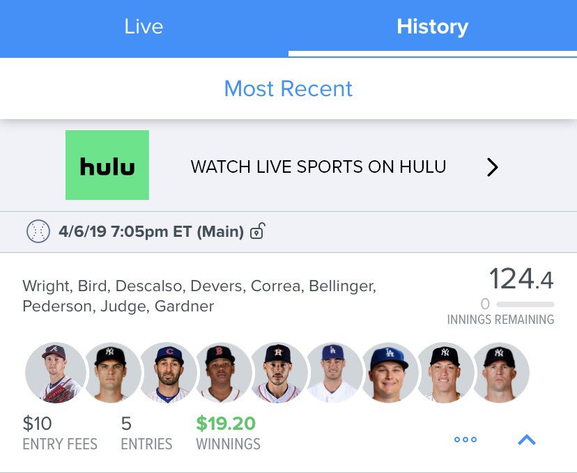 GF__DFS's tweet image. Played small yesterday, still came out with $10 profit! That brings us to 9-1 on the MLB season! DM now to get a weekly or monthly package. #MLB #DFS #FanDuel