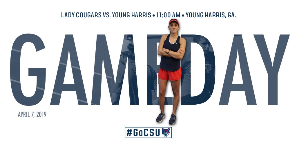 CSUCougars's tweet photo. 🎾 | @CougarsTennis is on the road again today to take on Young Harris! 

The match has been moved back to a noon start! 

#GoCSU 🐾 https://t.co/3xOK9mkRNq