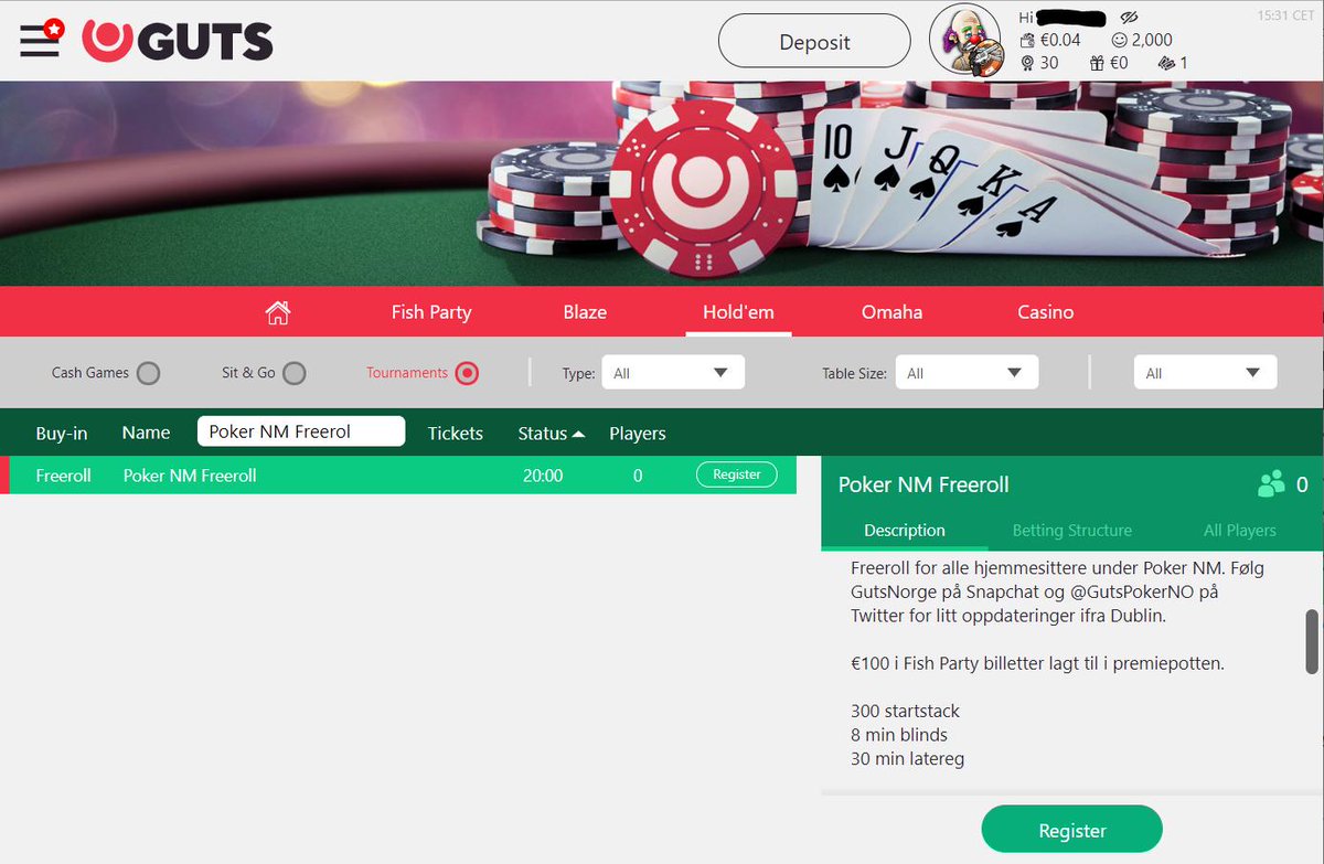 GutsPokerNO's tweet photo. Klør det i pokerfingrene mens du følger sendingene på #2poker? Bli med på @GutsNorge sin NM freeroll hver eneste kveld kl 20.00 under NM. €100 i Fish Party billetter lagt i potten. #pokerNM #Guts https://t.co/HwUf3W6mjU