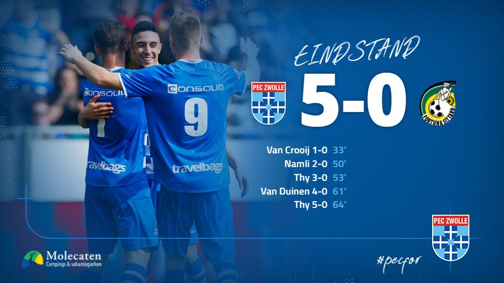 PECZwolle's tweet photo. AFGELOPEN | Een prachtige prestatie van PEC Zwolle, dat het eigen publiek een heerlijke middag heeft voorgeschoteld. PEC Zwolle - Fortuna Sittard eindigt in 5-0! #pecfor #peczwolle https://t.co/YBWOP56Jqt