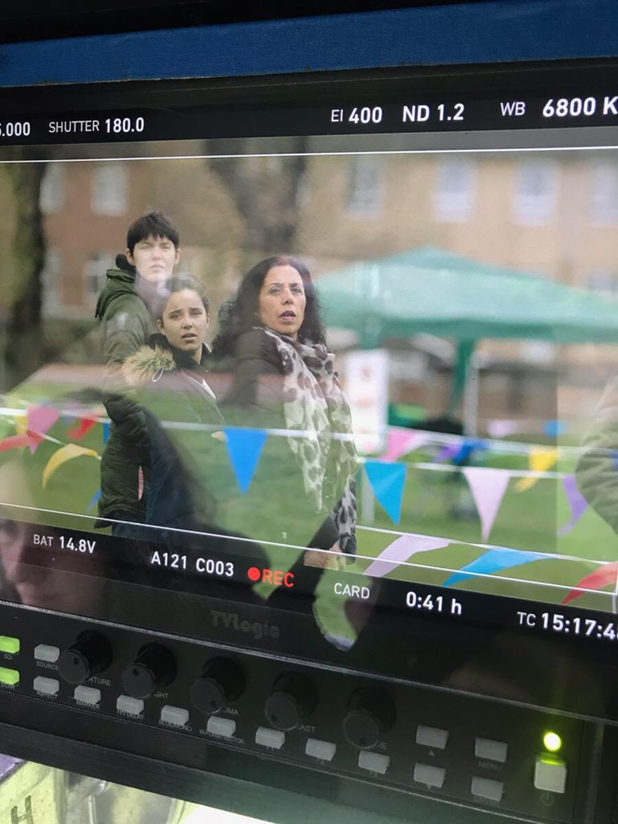 NinaNannarITV's tweet photo. On the set of #Motherland with @hellycake and suddenly we're Supporting Artists! Great to see mainly female TV crew #changingindustry https://t.co/xxXFKOoADl