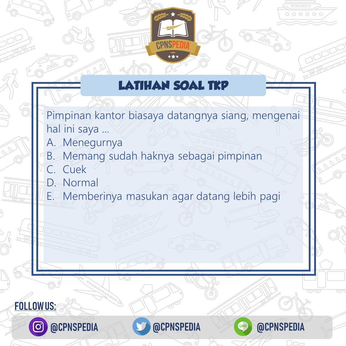 cpnspedia's tweet photo. CPNSPEDIA, Serba-Serbi CPNS ada di sini :) #latihancpns #bimbelcpns #tescpns #tesskd #skd #tocpns #soalcpns #cpns2019 #bukucpns #bukuskd #pknstan #spmbpknstan #pknstan2018 #stan #mahasiswapknstan #infopknstan #kedinasan #bukustan #bukupknstan #spmbpknstan2019 #pknstanbintaro https://t.co/YdSCsMtEZl
