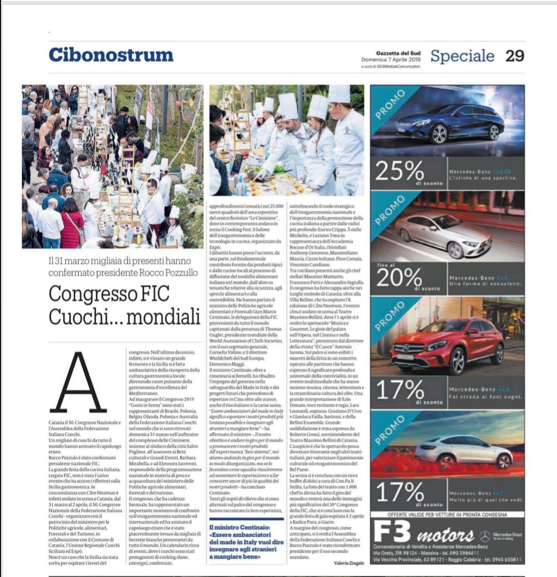 valeriazingale's tweet photo. Oggi su Gazzetta del Sud il mio racconto di Cibo Nostrum e del 30^ Congresso della FEDERAZIONE ITALIANA CUOCHI - FIC. Buona lettura❗️ https://t.co/gJix2Vf2Pz