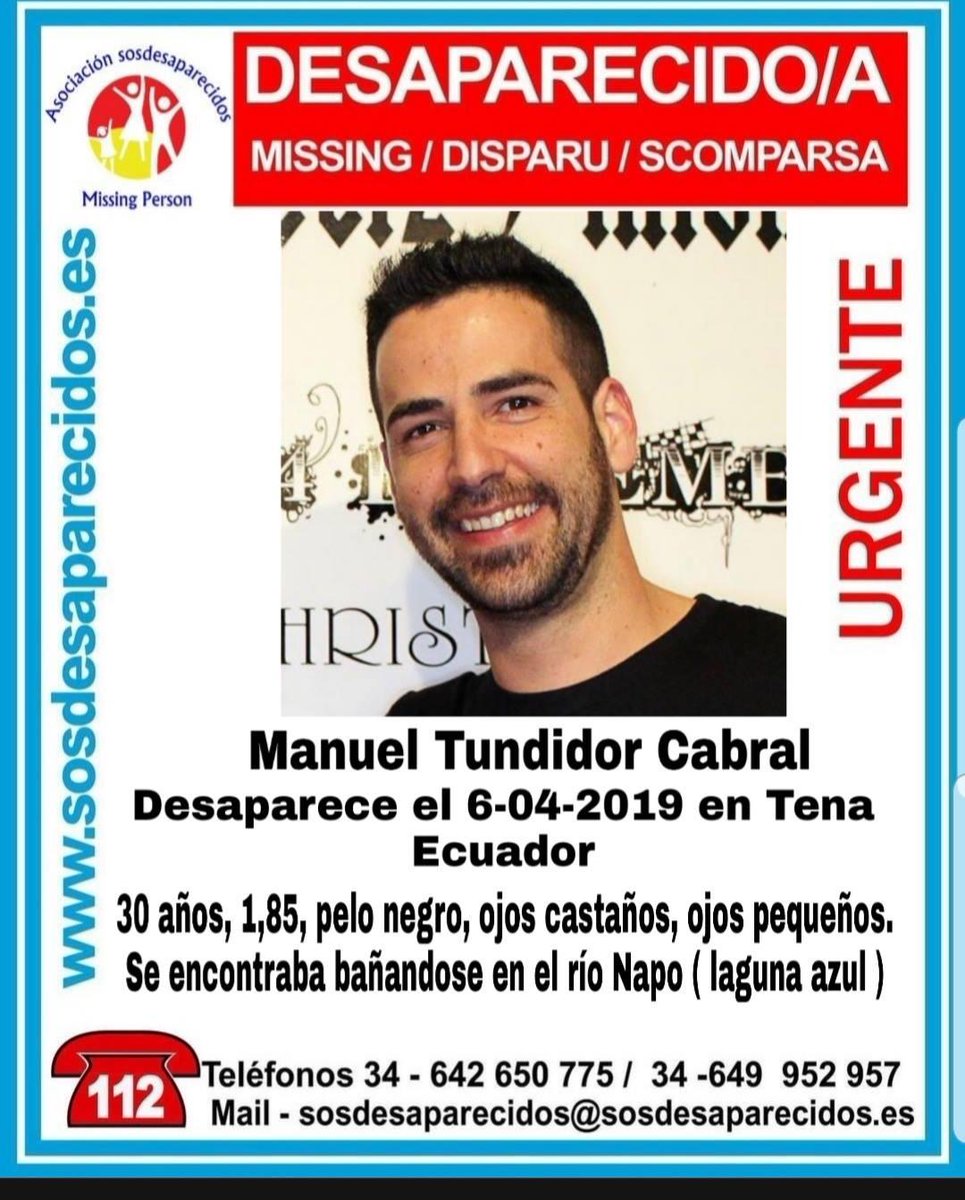 LolaAlcaide2's tweet photo. El gaditano #ManuelTundidor ha desaparecido en #LagunaAzul #Ecuador, donde realiza prácticas de enfermería con @CanalUGR. Rogamos a @desdelamoncloa @JosepBorrellF que intercedan con el Gob. ecuatoriano en su búsqueda para poner fin a la angustia de su familia #SOSManuelTundidor https://t.co/RRpF3fJR2k
