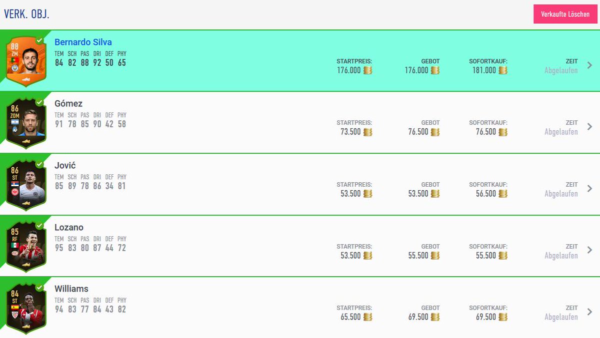 polarquelle's tweet photo. Ein Auszug aus den Verkäufen von gestern Nacht und vereinzelt heute. Ging soweit klar. Jedoch warte ich bisher noch vergeblich auf einen richtigen Kracher.

@PsemyPL @GameForceFIFA @VizzFUTrader 
#üv #KaChing #immerweitermachen https://t.co/8cMWpRFzCc