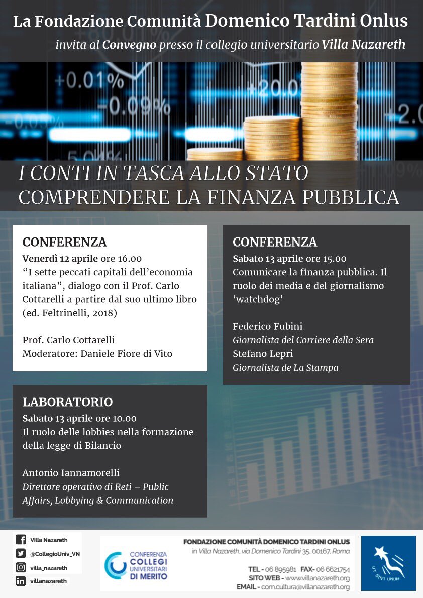 GiacomoBaiocchi's tweet photo. “I conti in tasca allo stato 📈”: il seminario che come studenti di @CollegioUniv_VN abbiamo pensato, vuole essere un esercizio di sviluppo del capitale sociale. Capire cioè quanto le nostre decisioni abbiano conseguenze sugli altri. Lo spiega bene @CottarelliCPI nel suo libro 📚 https://t.co/VrWgyjTc6j