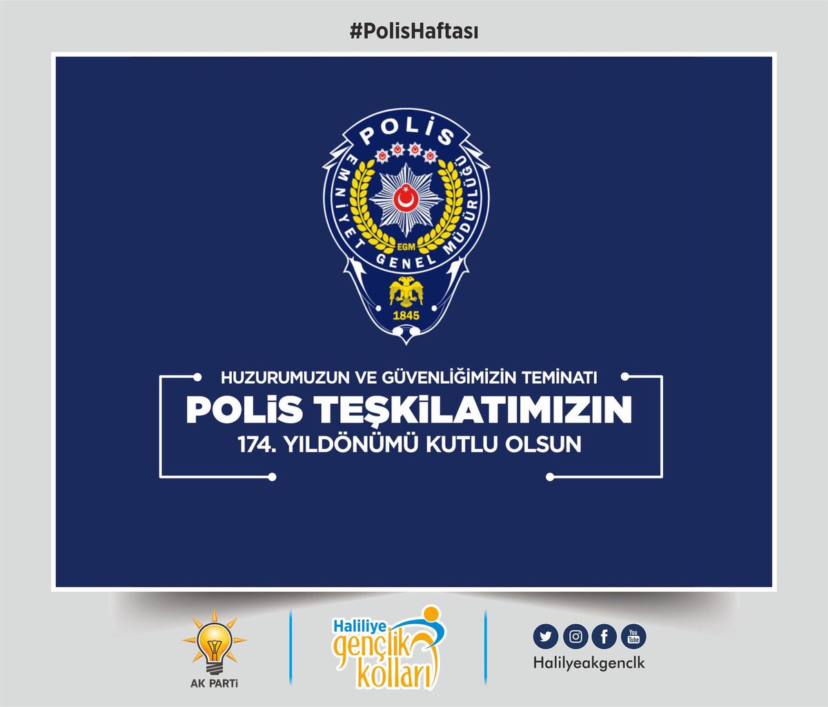 HKomisyon's tweet photo. Huzurumuzun ve güvenliğimizin teminatı Polis Teşkilatı���mızın 174. yıldönümü kutlu olsun. 

Bu görevde ebediyete göç eden Aziz şehitlerimizi rahmet ve minnetle yad ediyoruz. 
🇹🇷 #PolisHaftası https://t.co/dKEzdPZgBB