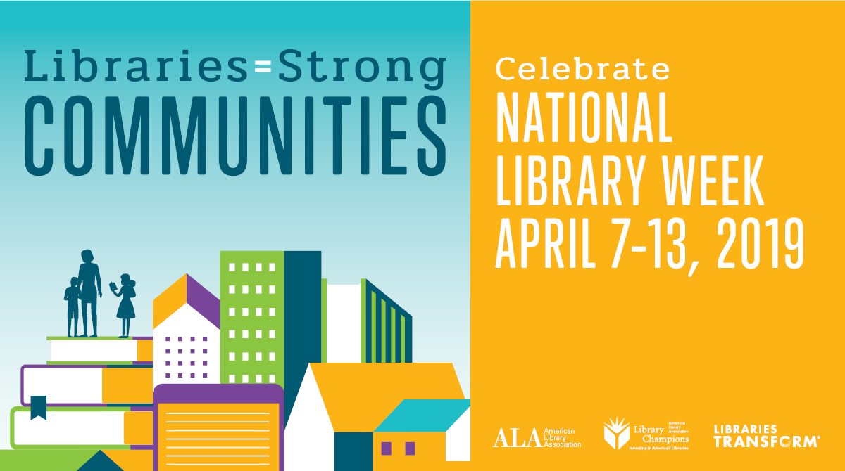 ALALibrary's tweet photo. Happy #NationalLibraryWeek! Together, let’s shine a light on how libraries strengthen and empower our communities. If you’re looking for ideas about how to get involved, visit https://t.co/t5Jnjc8hGt. #LibrariesTransform https://t.co/mRWtrlPw0E