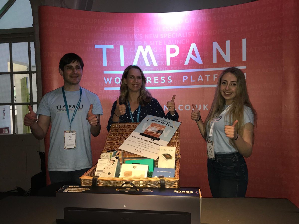 Just presented Leeann <a href="/CalliaWeb/">Callia Web</a> with the <a href="/timpaniWP/">Timpani</a> luxury hamper! Congrats again— so many cool items we hope you’ll love. #WCLDN #WCLDN2019 🎉😁🥳