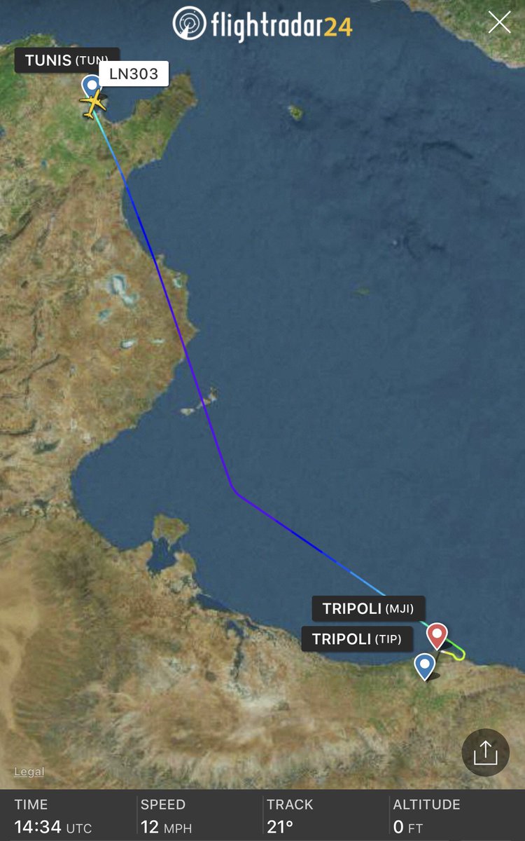joelmcairo's tweet photo. “The rebels are on the outskirts of the capital and say they have seized Tripoli's [main] airport.” 

Judging by the flight diversions there is indeed something happening at Tripoli Intl Airport #HLLT. Flights diverting to Tripoli Mitiga #HLLM @flightradar24 @steffanwatkins https://t.co/HGxAPmkBSh