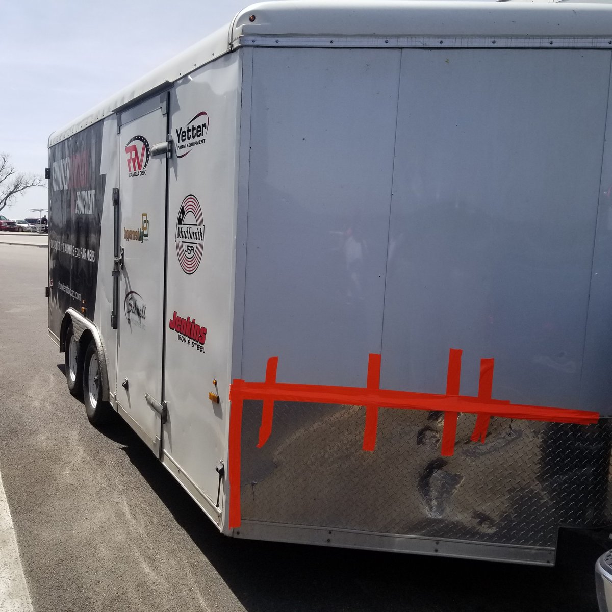 JeremyM_Ag's tweet photo. Had to stop in Kansas and make some repairs to the @ThunderstruckAg #ThunderWagon. Nothing a little duct tape won't fix.... #MakingItLookMean #tradeshowseason https://t.co/yQOKQLXlMd