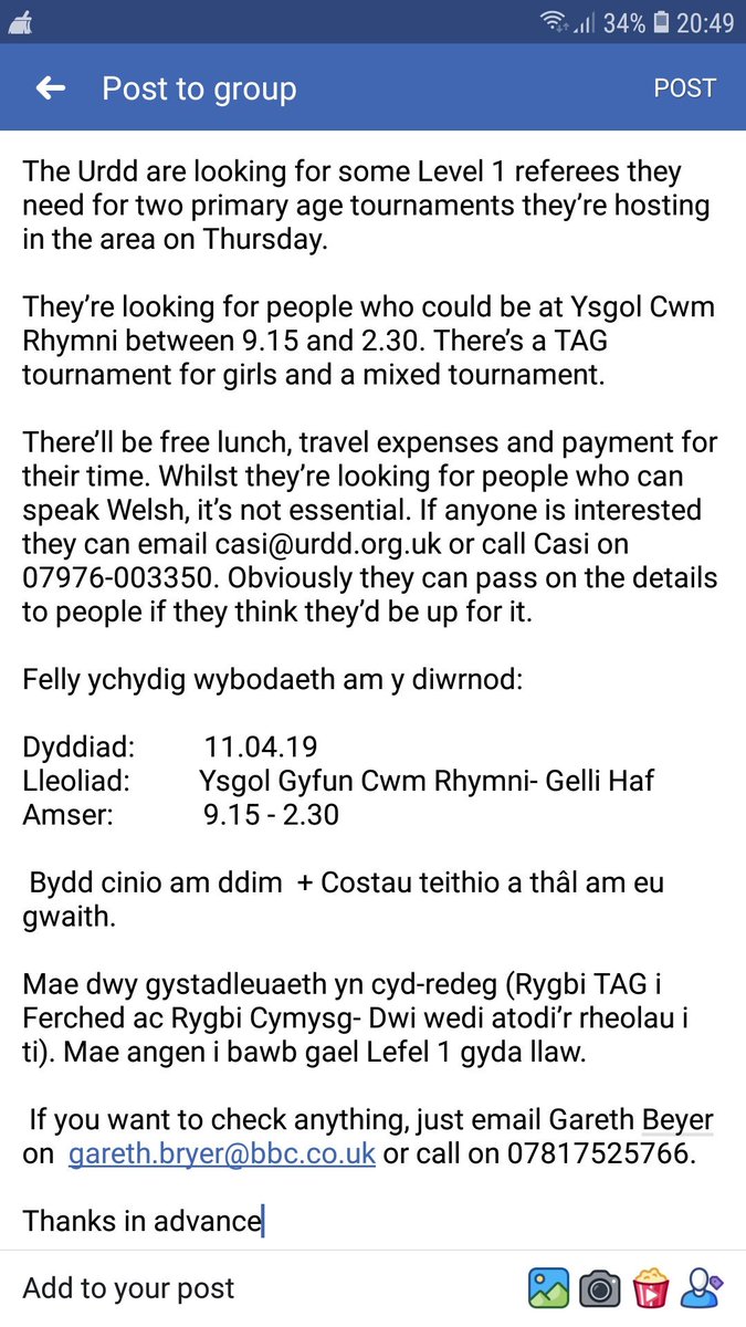 If anyone can help please contact Gareth on the details shown.