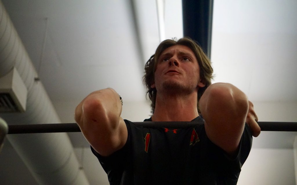 TerpsBaseball's tweet photo. No game? Guys still got that work 💪

@coachwillfranco doin his thing. #DirtyTerps https://t.co/5aIxchVuCV