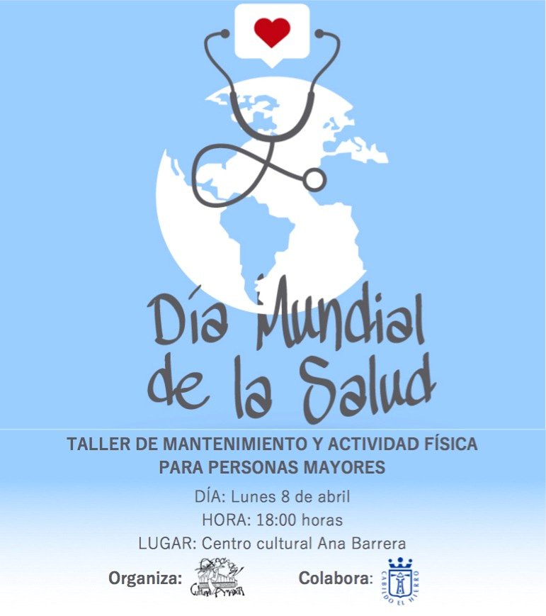 ACAMADORFRONTE1's tweet photo. 🌐❤“AMADOR” CONMEMORA EL DÍA MUNDIAL DE LA SALUD CON UN TALLER DE MANTENIMIENTO PARA PERSONAS MAYORES. Lunes, 8 de abril, a las 18h en el centro cultural Ana Barrera, y cuenta con la colaboración de @PrensaElHierro. ¡TE ESPERAMOS! #DiaMundialdelaSalud #ElHierro #Frontera https://t.co/MqPHrTMRo2