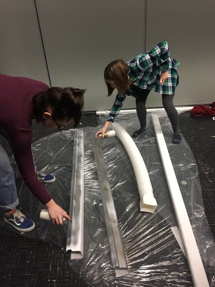 MsBudgell's tweet photo. Alec, Audrey, and Kate work on set dressing details for our #sets for Little Shop of Horrors @OttawaCappies @ImmaculataOCSB #whymac #ocsbArts #dontfeedtheplant https://t.co/RBJLjlNgOl