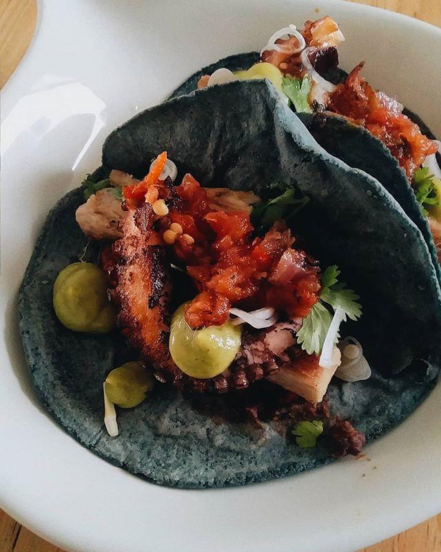Taquitos de pulpo, suadero y chorizo. Como campechanos pero con el mar. 🐙
#dongu #donguqro #cocinamexicana #restaurantesqro #tacos bit.ly/2CZP93o