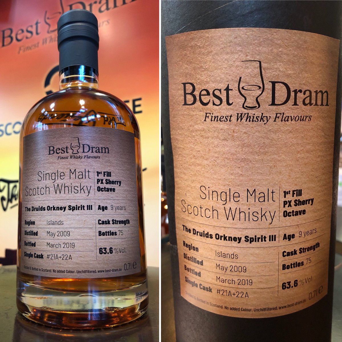 whiskydruid's tweet photo. Specially selected for Whisky Fairs: The Druids Orkney Spirit III! 9yo 1st Fill PX Sherry Octave, 63.6% Vol.🥃🤤
#whiskydruid #bestdram #orkney #singlemalt #scotchwhisky https://t.co/Zfc1dHkI99