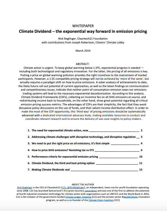 ClimateDividend's tweet photo. Our white paper on #ClimateDividends, the exponential way forward in emission pricing. This policy option is effective, simple &amp; fair (#JustTransition, +50% households net-benefit). 
Based on #ParisAgreement &amp; #FridaysForFuture, implementation time is now!
https://t.co/aXn8p48zF0 https://t.co/1xQWQL11TE
