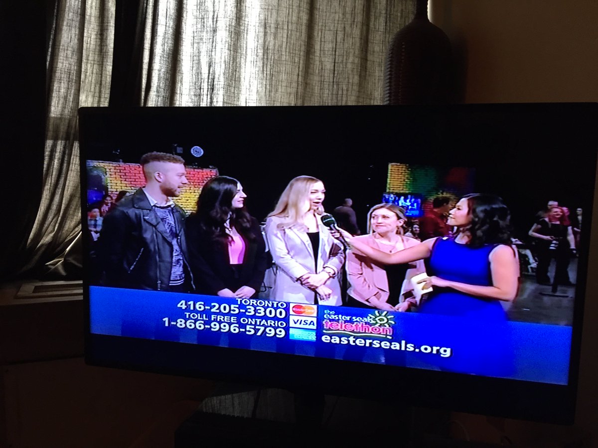 Andrew7000's tweet photo. Some of my Humber College PR students - Darcy, Jemma, Cody & Jonathan - looking good on CBC-TV just now to talk about their PR event for Easter Seals next week at Humber Lakeshore. #HumberCollege #HumberEvents #HumberLakeshore #HumberIgnite #Humber #PR https://t.co/k7WDA7Y3Oz