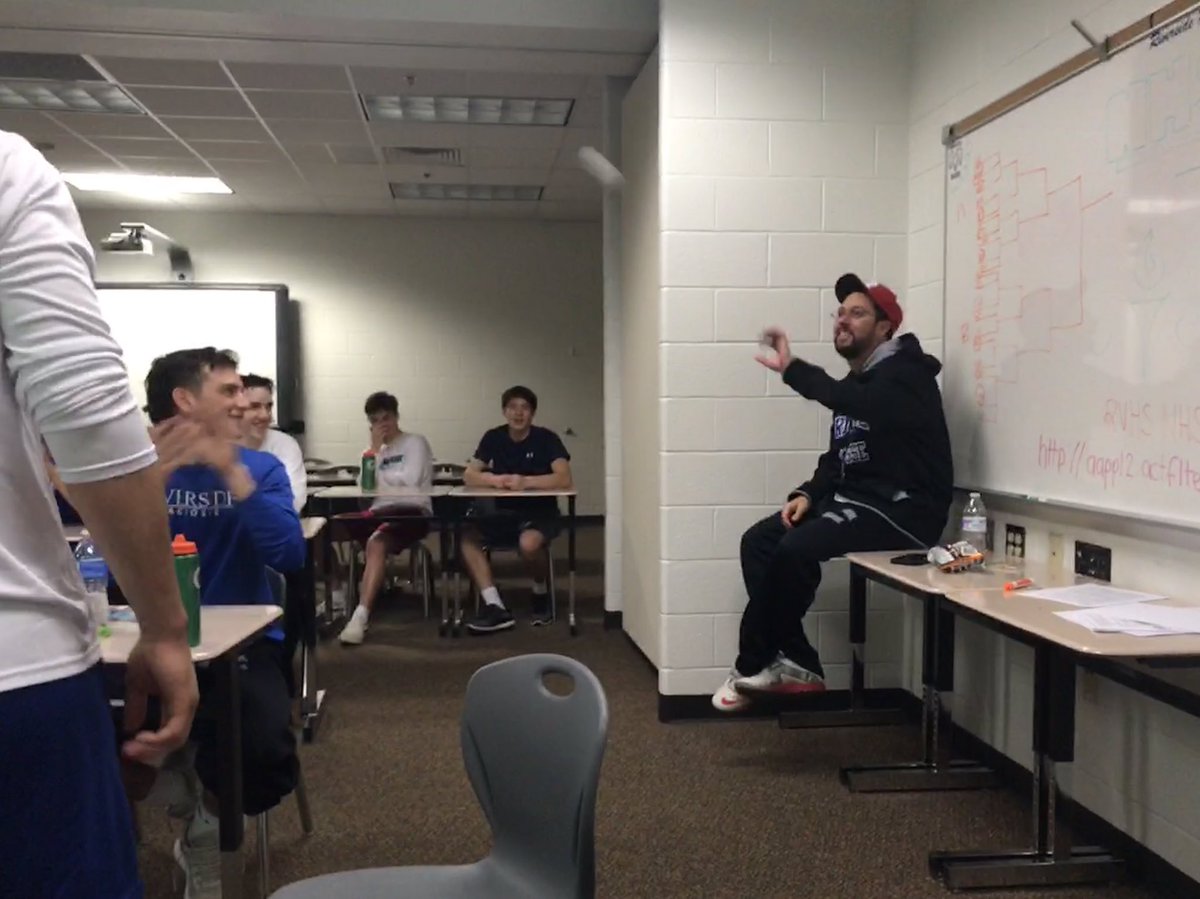 RVHSLacrosse's tweet photo. The boys toss Coach Worek the ceremonial π― WIN ball they made for him. (Yes, he caught it!) #proudplayers #ramsallin https://t.co/2WosLWW1XX