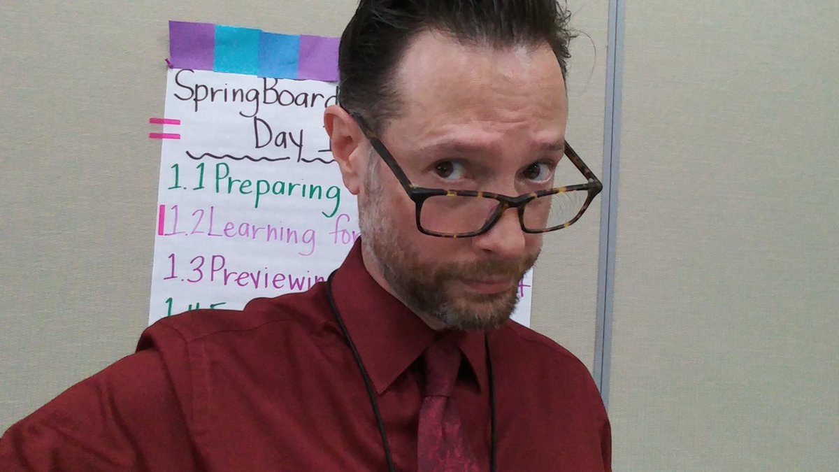 HerroldJeff's tweet photo. Tiny text TEKS at #NFI2019 mean it's time for the old man glasses. I will not be deterred! 
#springboardpl
#SBNationalFaculty
@TCzupryk
@DougSBoard https://t.co/vhE3ipE9Aj