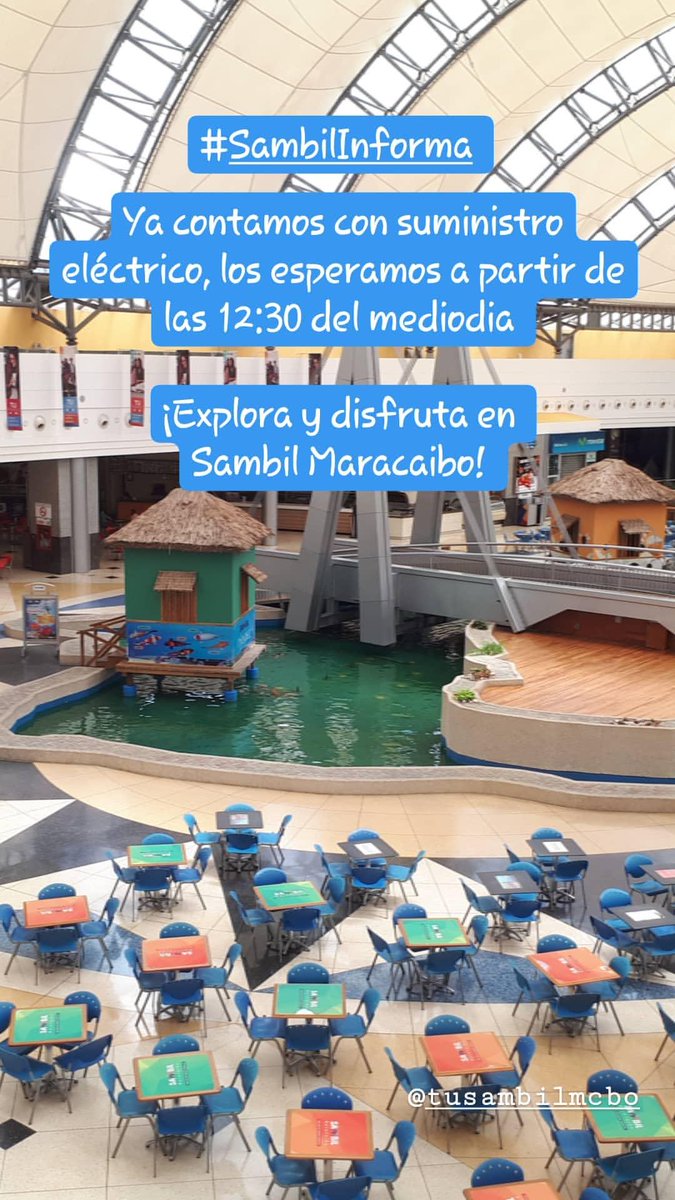 tusambilmcbo's tweet image. #Sambilinforma Ya contamos con suministro eléctrico, los esperamos a partir de las 12:30 del mediodia ¡Feliz tarde! #Sambilmaracaibo