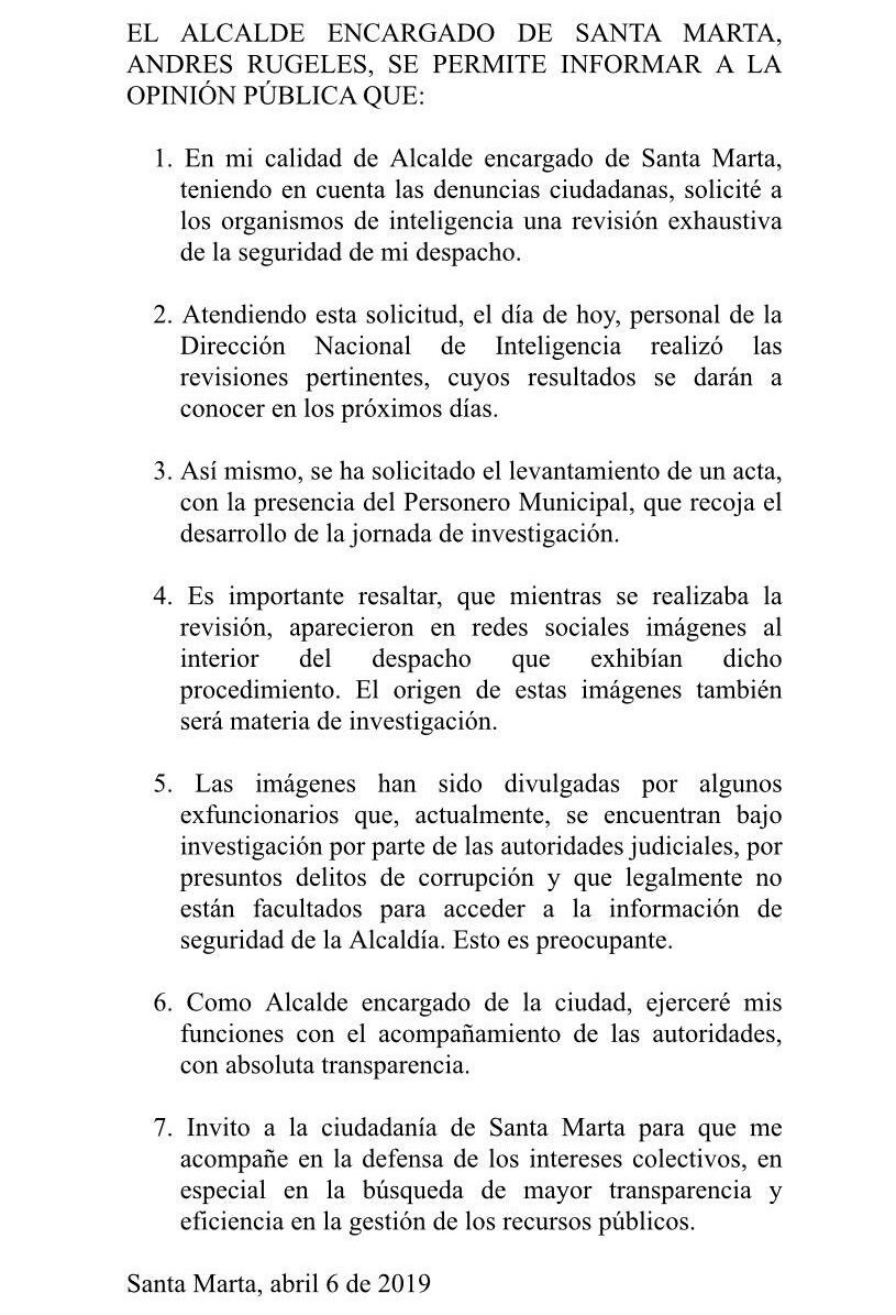 ProMagdalena's tweet photo. COMUNICADO ||
Comunicado a la opinión pública del Alcalde (e) de Santa Marta @arugeles https://t.co/rGwwts4d6w